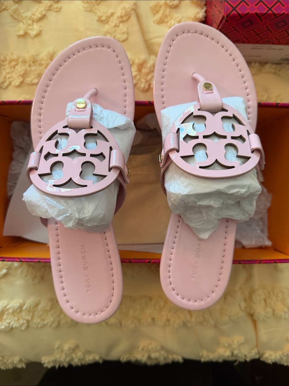 Tory Burch Light Pink Logo Thong Sandals